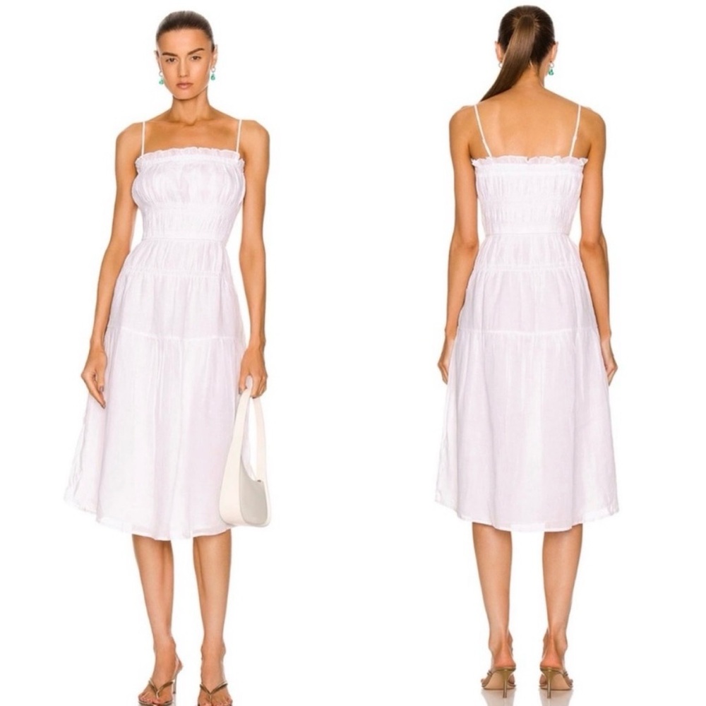Frame Denim White Smocked Midi Dress